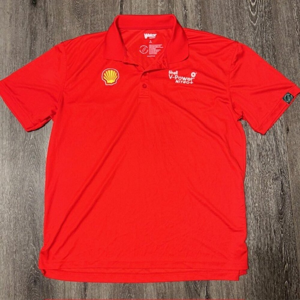 Shell Polo Shirt Mens XL Red V Power Employee Uniform Gas Station Polo